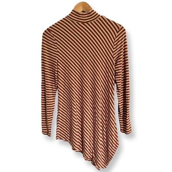 CHICO'S Tunic Shirt Size 0 Small Brown Striped Asymmetric Long Sleeve Stretch - Picture 2 of 11
